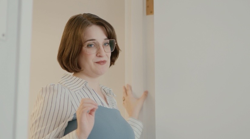 Contemporary scene with character in glasses